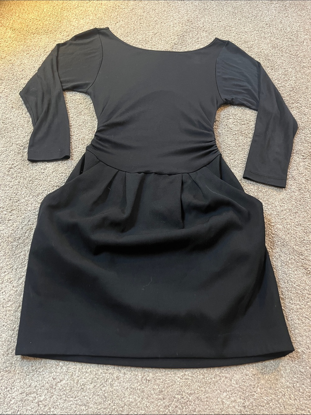 🎬🎬🎬Vintage Theory Made USA Black Drop Waist Wool Modal Pleated Dress ADORABLE
